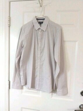 Jack Maverick Mens LT Dress Shirt Button Up Long Sleeve White Geometric Pattern